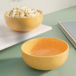 Mustard Marble Ceramic Bowl Set of 2 – 500ML Microwave Safe Serving Bowls for Snacks, Rice and Salad
