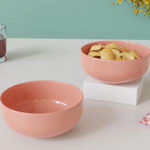 Solid Pink Ceramic Bowl Set of 2 – 500ML Microwave Safe Snack and Serving Bowls