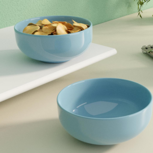 Solid Sky Blue Ceramic Bowl Set of 2 – 500ML Microwave Safe Snack and Serving Bowls
