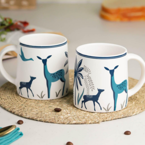 Stag Blue Ceramic Coffee Mug Set of 2 – 300ML Microwave Safe Coffee Cups