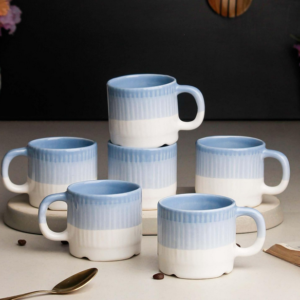 Sky Blue Ceramic Tea Cup Set of 6 – 200ML Microwave and Dishwasher Safe Tea Cups