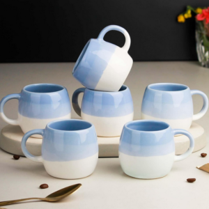 Sky Blue Ceramic Tea Cup Set of 6 â 190ML Microwave Safe Coffee and Tea Cups