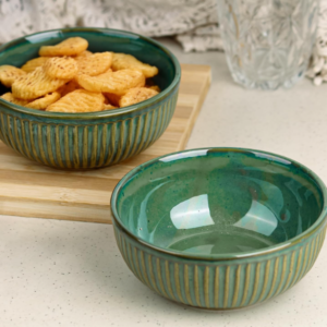 Glam Green Ceramic Bowl Set of 2 500ML Microwave Safe Snack Bowls