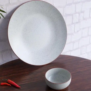 White Matte Brown Marble Ceramic Dinner Set – 10” Dinner Plate & Vegetable Bowl | Elegant Ceramic Dining Set